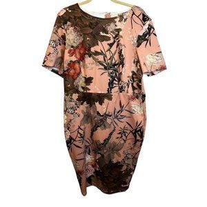 ASOS Dress Curve Floral Palm T-shirt Scuba Bodycon Women's Size 18 Pink